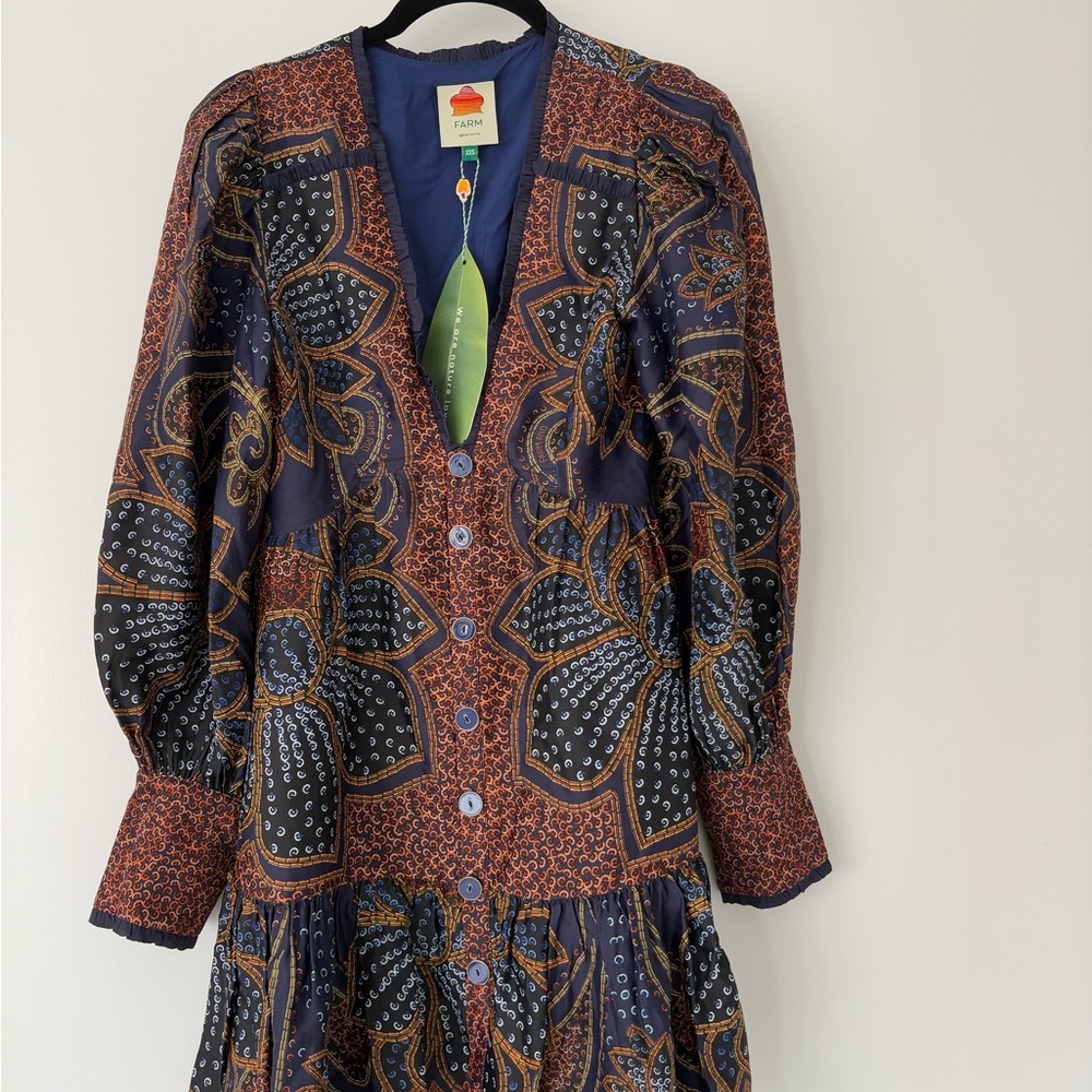 FARM Rio Long Sleeve Dress in Blue and Brown